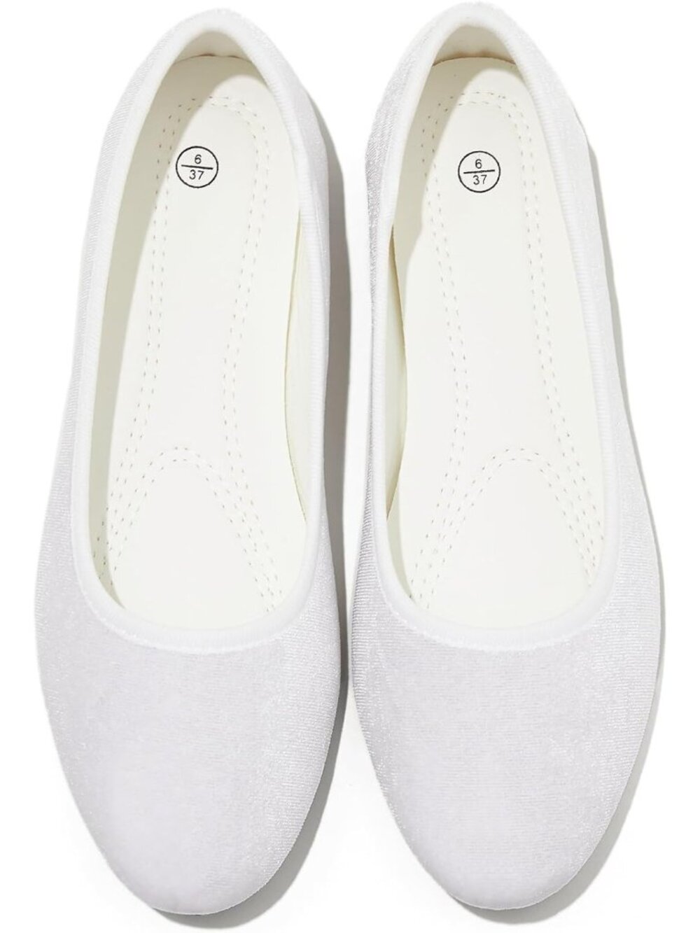 Women's White Velvet Ballet Flats Casual Dress Shoes Soft Slip On Comfortable